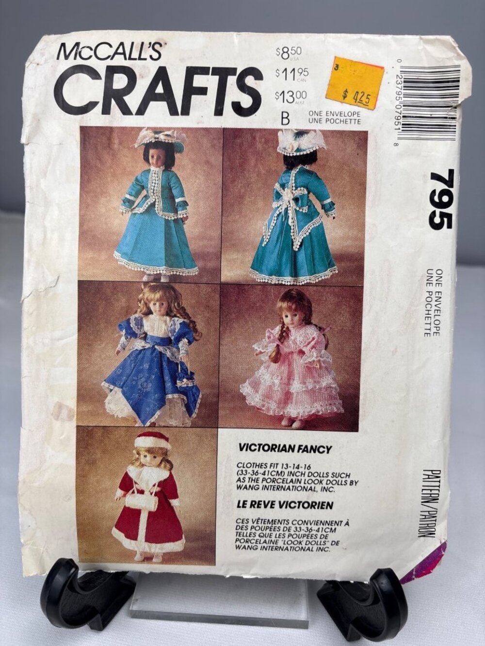 McCalls 795 Victorian Fancy Doll Clothes Pattern Size 13" 14" 16" Dolls Uncut